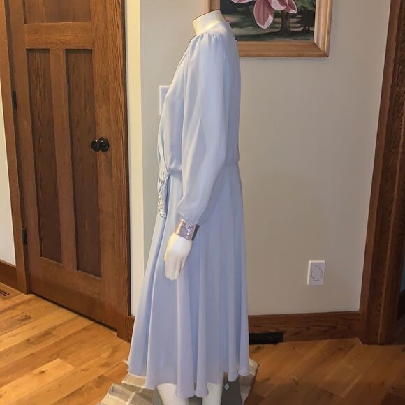 Vintage blue chiffon dress. Size large - Picture 7 of 12